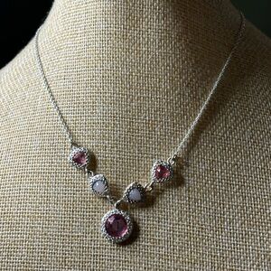 Avon Legacy Riches Necklace Pink Faux stones Silvertone Cluster